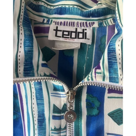 Vtg 90s Teddi Petite Zip Up Dressy Jacket Green Purple Blue White - Picture 4 of 5